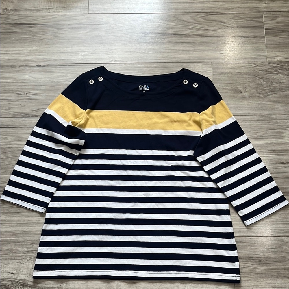 Croft & Barrow Navy and Yellow Striped Blouse